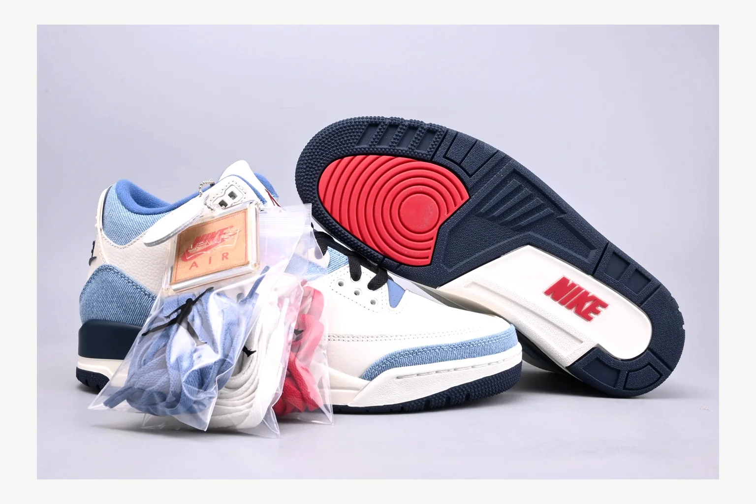 Jordan Air Jordan 3 Blue Sneaker OOPBuy route image showing white blue low-top sneaker with mixed-material upper and low-profile shape thumbnail 6