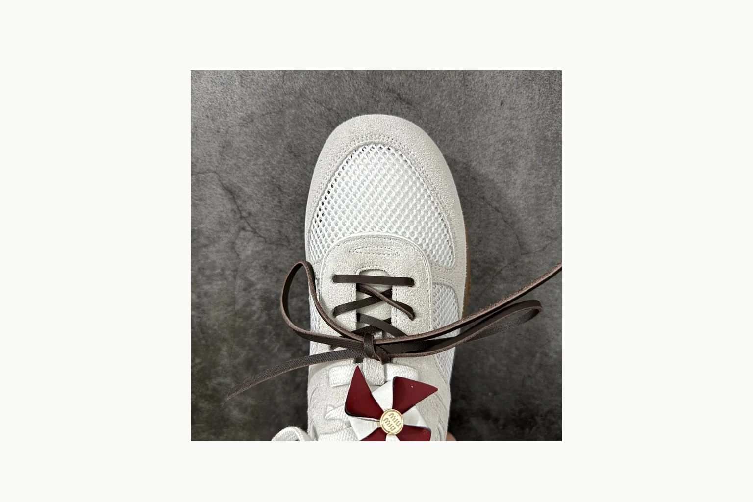White Miu Miu low-top sneaker with bow detail, toe, heel, and sole thumbnail 5