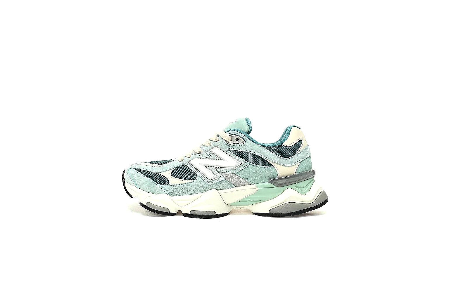 New Balance 9060 mint sneaker shown in six product and QC angles