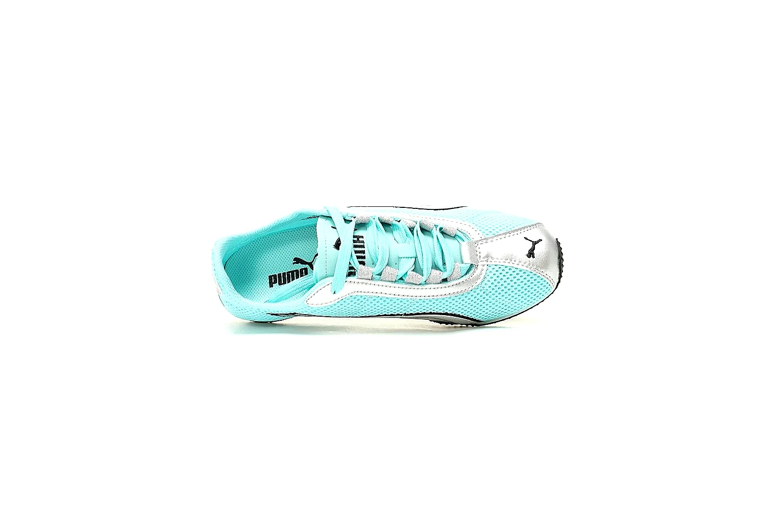 Puma aqua mesh low top side view with white stripe and black sole thumbnail 3